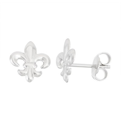 Bella Silver Sterling Silver Shiny Fleur De Lis Stud Earrings - Silver