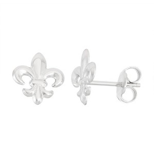 Bella Silver Sterling Silver Shiny Fleur De Lis Stud Earrings - Silver - 1 of 2