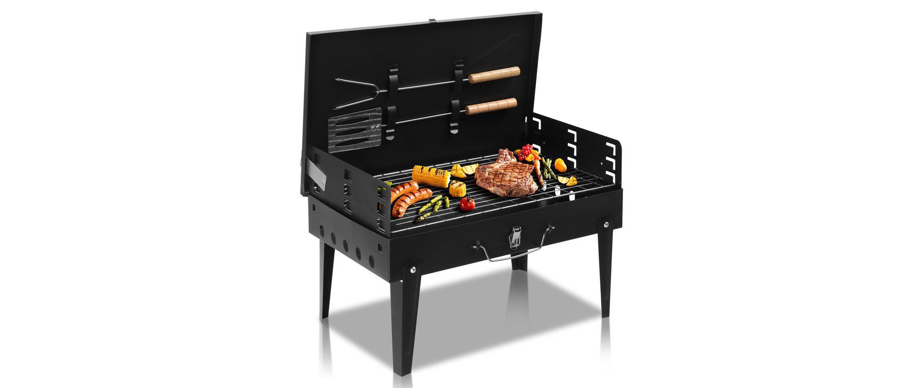 Karl Home Portable Square Charcoal Grill in Black