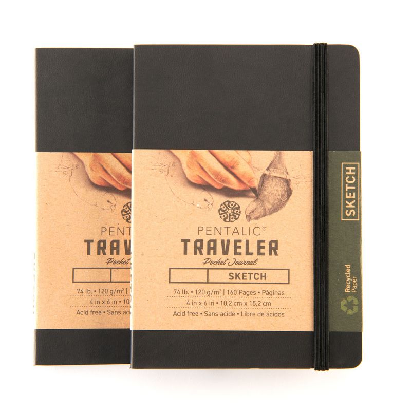 Pentalic - 4"x 6" Traveler Pocket Sketching Journal - 2 pack, Black, 1 of 12