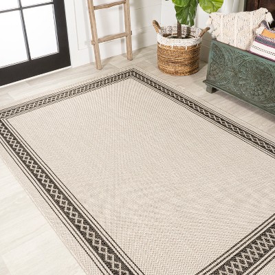 Lucia Geometric Diamond Border Cream/Black 3' x 5' Outdoor Rug