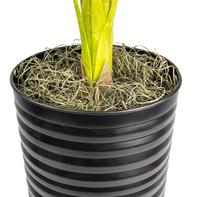 48" Green Artificial Palm in Black Ribbed Metal Planter