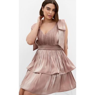 Plus Size Betty Bow Mini Dress in Pink Champagne, Size 20
