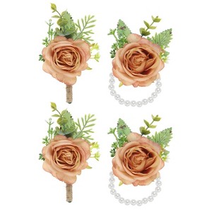 Unique Bargains Rose Wrist Corsage and Boutonnieres Fabric Adjustable Artificial Flowers 4 Pcs - 1 of 4