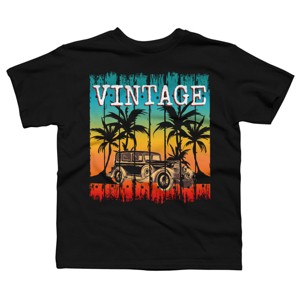 Boy's Design By Humans Vintage Classic Car At Beach By punsalan T-Shirt - 1 of 2