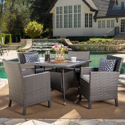 Christopher Knight Home Cypress Outdoor Wicker 5 Piece Dining Set with Cushion