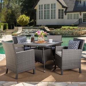 Christopher Knight Home Cypress Outdoor Wicker 5 Piece Dining Set with Cushion - 1 of 4