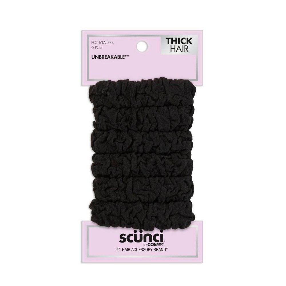 Photos - Hair Styling Product Conair scünci Unbreakable Ruched Comfy Hair Elastics - Black - Thick Hair - 6pk 