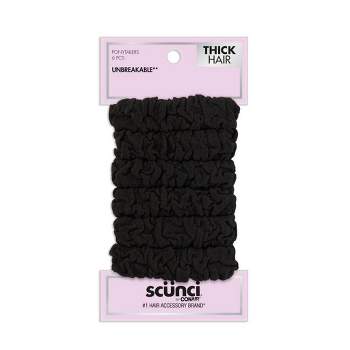 scünci Unbreakable Ruched Comfy Hair Elastics - Black - Thick Hair - 6pk