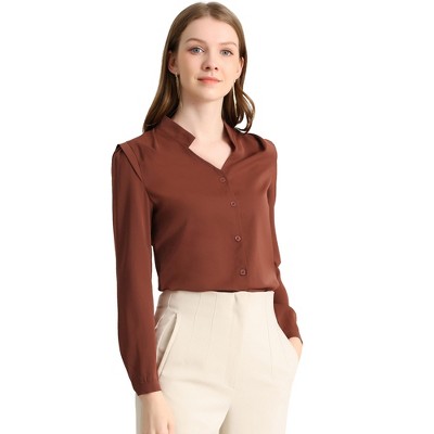 Allegra K Women's Elegant V Neck Work Office Button Up Shirt