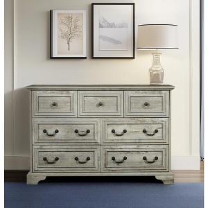 HDZNVF Farmhouse 7 Drawers Dresser for Bedroom, Rustic Chest of Drawers with Natural Texture, Antique White - 1 of 4