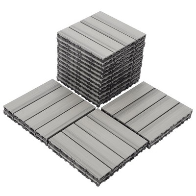 18 Pack Co-Extruded Wood Plastic Interlocking Deck Tiles,12"x12" Patio Floor Decking Tiles, Maintance Free, Antique Wood Color
