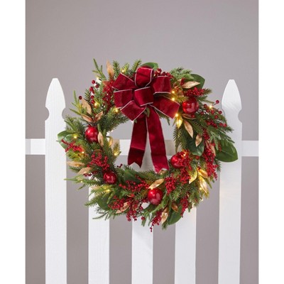 BrylaneHome 26" Pre-Lit Bordeaux Wreath