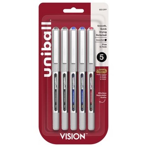 uniball Vision Rollerball Fine Pen Point 0.7 mm Black, Blue, Red - Pack of 5 - 1 of 4