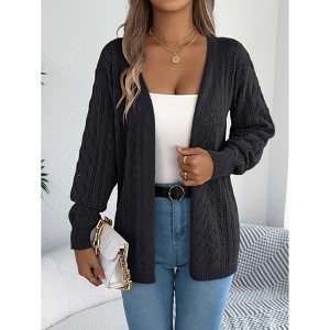 Womens Crochet Cardigan Sweater Boho Solid Color Oversized Open Front Outwear - 1 of 4