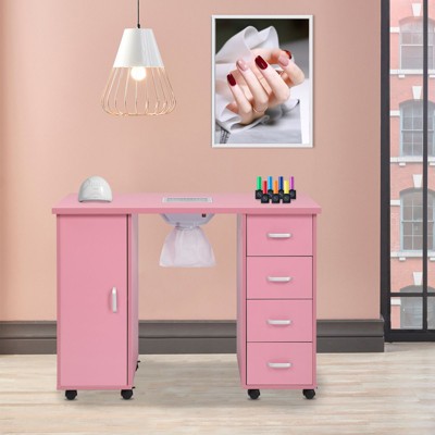Karlhome Black Professional Nail Table with Fan and 4 Drawers