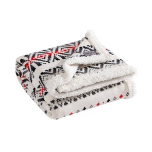 50"x60" Mountain Village Throw Blanket Red - Eddie Bauer: Cozy Fair Isle Knitted Polyester, Machine Washable - 1 of 4