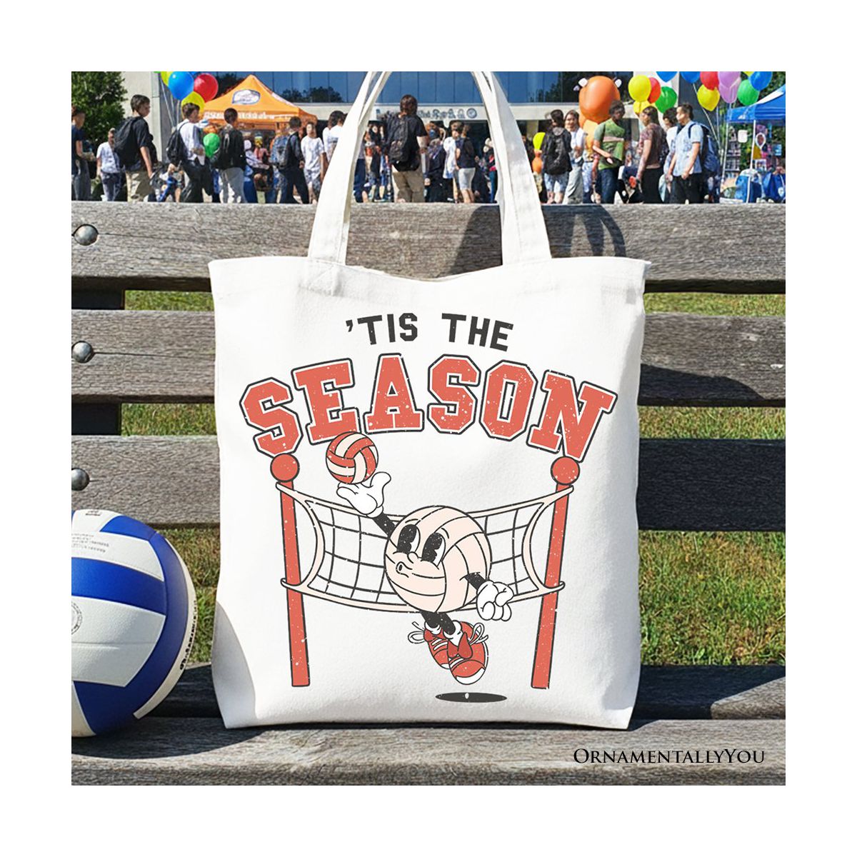 Tis the Season Volleyball Canvas Tote Bag, Retro Game Day Lightweight Sports Gift Bag | OrnamentallyYou - thumbnail 6