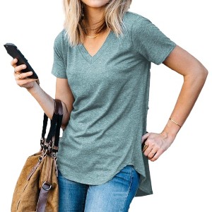 Amaryllis Women's Short-Sleeve Casual V-Neck High-Low Hem Tee Soft Lightweight Comfortable - 1 of 3