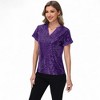 Anna-Kaci Women's Sequin Short Sleeve Top with Satin Trim V-Neckline and Rolled Cuffs - 4 of 4