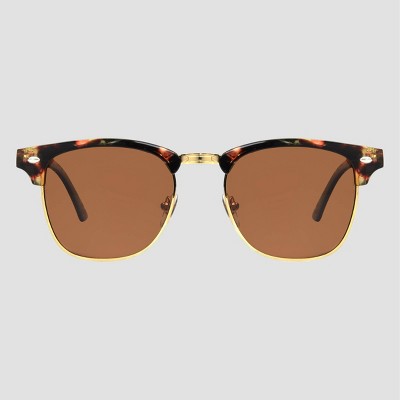 Women's Retro Browline Tortoise Shell Print Sunglasses with Polarized Lenses - A New Day™ Brown