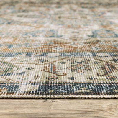 Charleston Blue and Gold Synthetic Washable Area Rug 3'6" x 5'6"