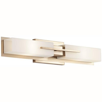 Possini Euro Design Modern Wall Light Burnished Brass Hardwired 23 1/2" Wide Fixture White Glass for Bathroom Vanity Mirror