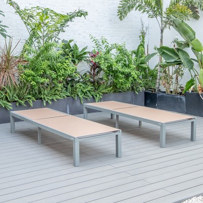 Light Brown Aluminum Armless Patio Chaise Lounge Chair