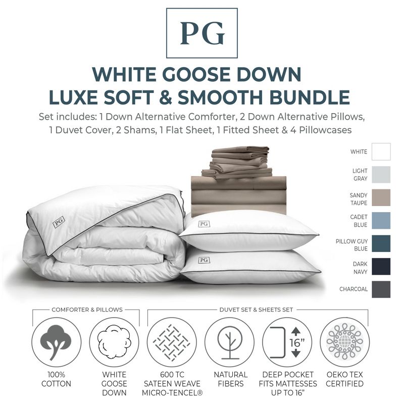 Luxe Soft & Smooth Perfect Bedding Bundle, with White Goose Down, 2 of 9