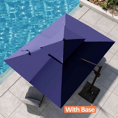 Pellebant 9x11.5FT Double Top Cantilever Umbrella Outdoor 360 Degree Rotation 6 Heights Adjustable Cantilever Patio Umbrella with Base