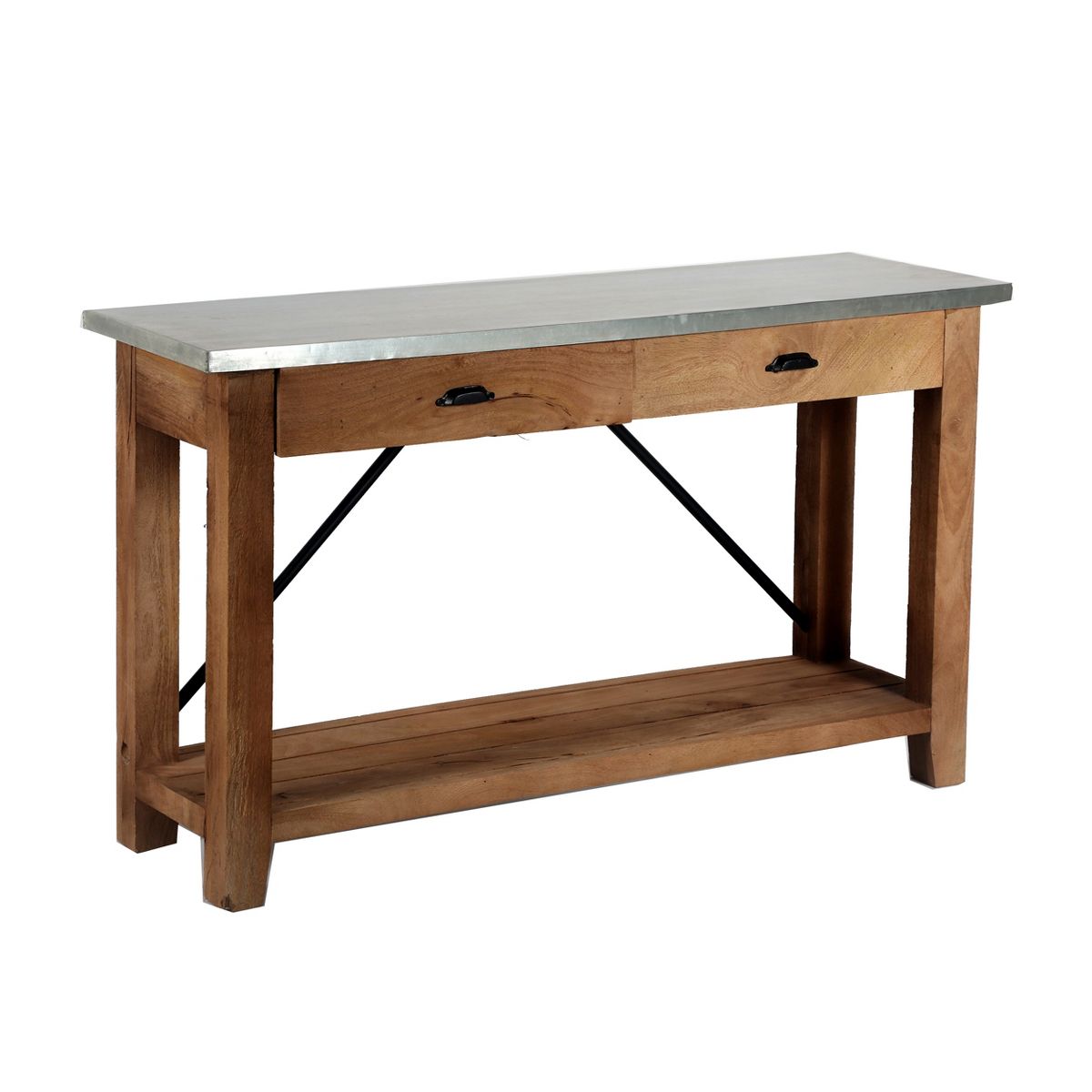 Alaterre Furniture Millwork 50 in. Console Table, Industrial Style Wood and Zinc Metal with Drawers and Shelf, Sturdy Entryway Table or Media Stand