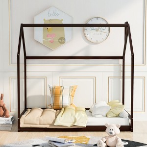 CAVINAS Twin/Full Size Wooden House-Shaped Bed Frame,Cute Floor Bed for Kids Room,Bedroom - 1 of 4