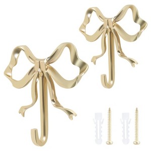 2Pcs Bow Decorative Bow Wall Hook Delicate Bow Coats Hook Brass Bow Knot Hook Beautiful Bowknot Wall Hook Stylish Bow Hat Hook - 1 of 4