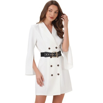 INSPIRE CHIC Women's Elegant Slit Sleeve Belted Double Breasted Work Office Blazer Dresses