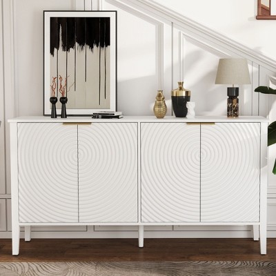 Mid Century Sideboard Buffet Cabinet, Kitchen Storage Cabinet Credenza with 2 Adjustable Shelves and 4 Doors
