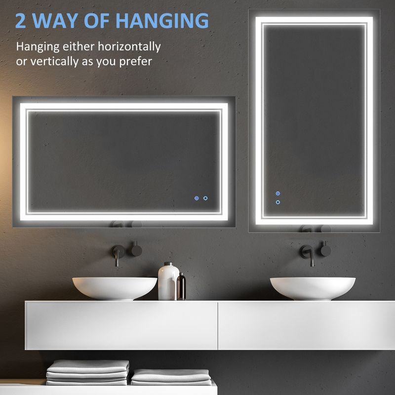 kleankin 39.25" x 23.5" Bathroom Mirror with LED, Dimmable Vanity Mirror with 3 Light Colors, Memory Function, Vertical and Horizontal Mount, Silver, 6 of 8
