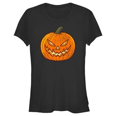 Juniors Womens Lost Gods Halloween Evil Jack-o'-lantern T-shirt - Black ...