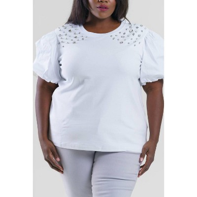 Women's Runa Pointe Knit Top With Diamond Studs - JOH