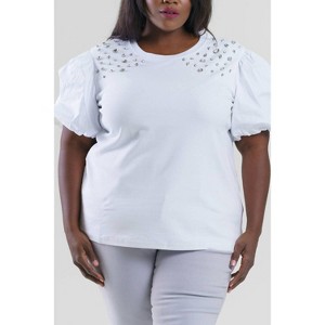 Women's Runa Pointe Knit Top With Diamond Studs - JOH - 1 of 3
