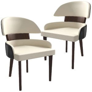 LeisureMod Ethos Leather Dining Chair – Upholstered Mid-Century Modern Accent Chair with Rubberwood Legs for Kitchen, Dining Room, or Office Set of 2 - 1 of 4