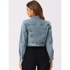 Allegra K Women's Solid Cropped Button-Down Plaid Cuffs Jean Jacket with Pockets - 4 of 4