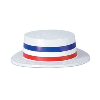 Beistle Skimmer Hat With Red/White/Blue Striped Band One Size White 66781