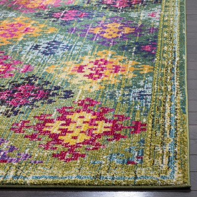 Green Multi Synthetic Square Stain-Resistant Area Rug