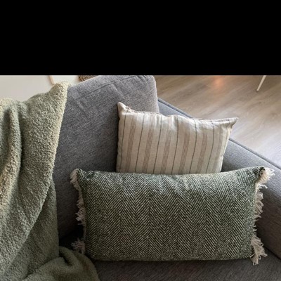 2pc 18x18 Herringbone Striped Recycled Cotton Square Throw Pillow Cover  Sage - Design Imports : Target