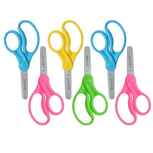 Kids Scissors 5 inch - 12 Pack - School Pack of Scissors for Kids Age 3 and Up, Assorted Colors (Pointed Tip)