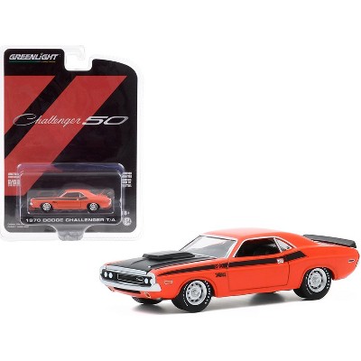 1970 Dodge Challenger T/A Orange w/Black Hood & Black Stripes "Dodge Challenger 50th Anniversary Challenger 50" 1/64 Diecast Model Car by Greenlight