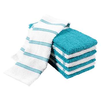 KAF Home Pantry Set of 8 Piedmont Kitchen Towels | Set of 8, 16x26 Inches | Ultra Absorbent Terry Cloth Dish Towels - Teal