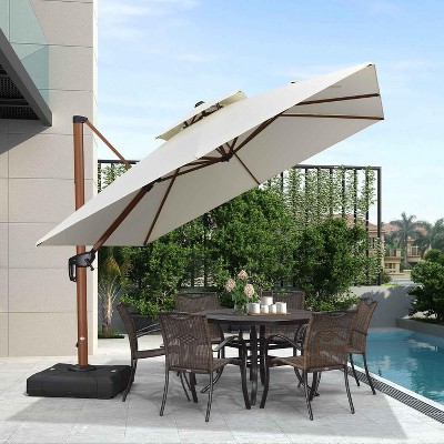 PURPLE LEAF 9/10/11/12ft Patio Umbrella with Base Outdoor Square Large Cantilever Umbrella Windproof Offset Heavy Duty Umbrella for Garden Deck Pool