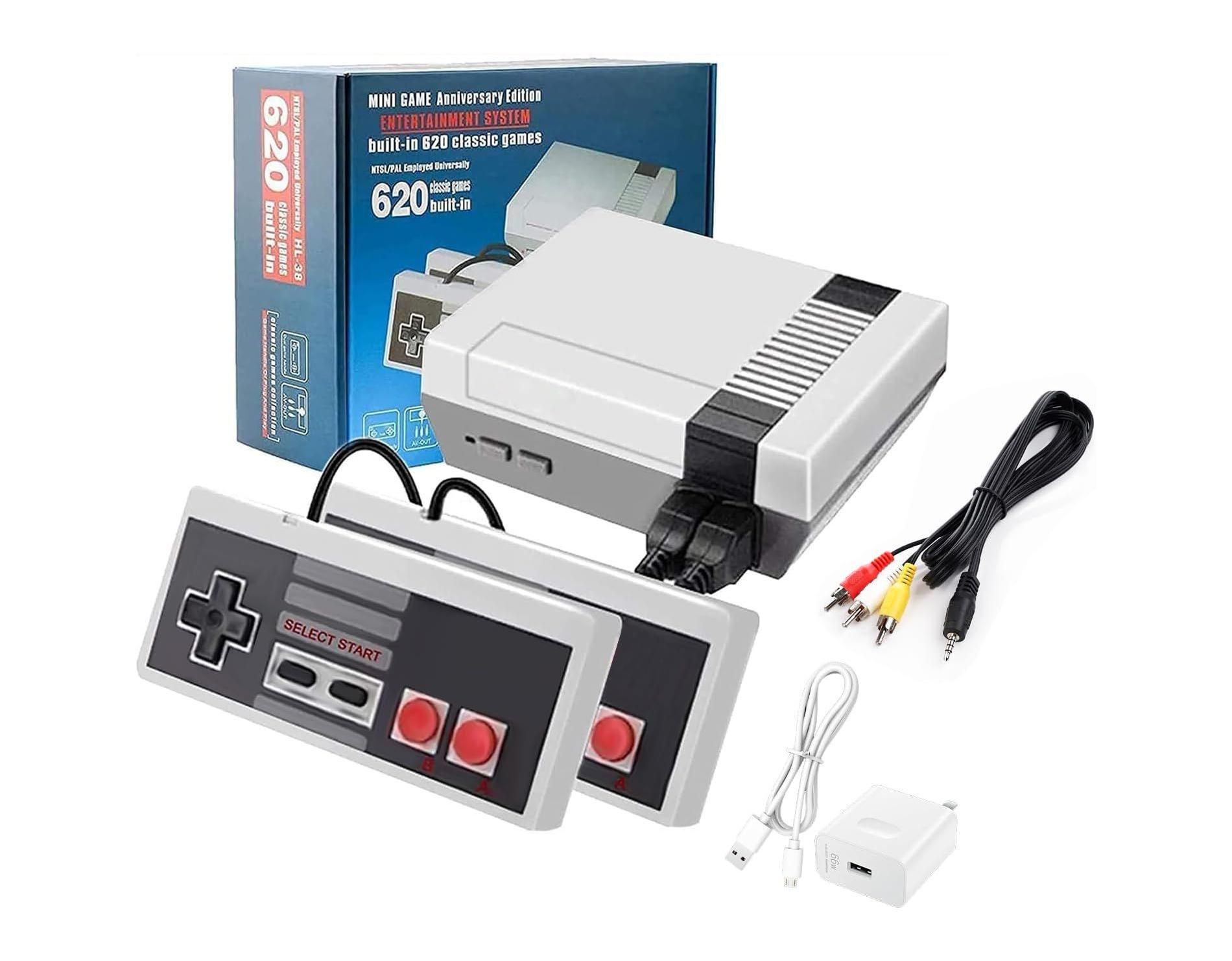 Link Retro Mini Gaming Console with 620 Games 8 Bit Game System Built In 2 Controllers AV Output Nostalgia For Kids & Adults – Makes A Great Gift!