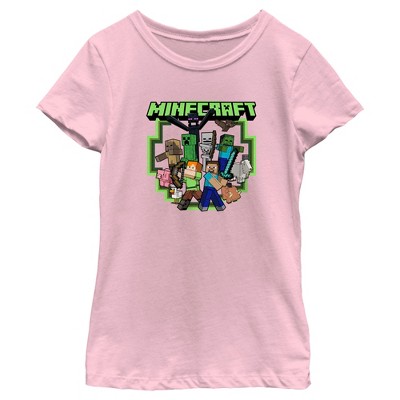 Girl's Minecraft Steve And Alex Group Shot T-shirt - Light Pink ...